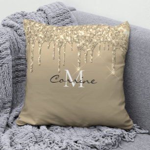 Coussin Monogramme Parties scintillant de goutte d'or Acce