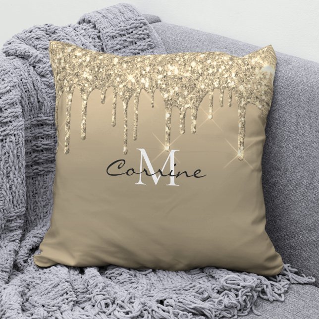 Coussin Monogramme Parties scintillant de goutte d'or Acce (Créateur téléchargé)