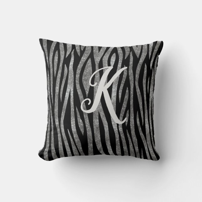 Coussin Monogramme Parties scintillant noir et argent Zebr (Recto)