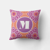 Coussin Monogramme Peach rose violet moderne Fleur Florale (Verso)