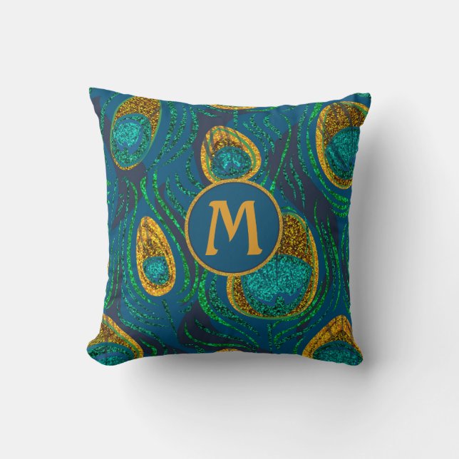 Coussin Monogramme Peacock Feather Abstraite (Recto)