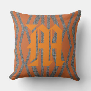 Coussin Monogramme personnalisé Abstrait Motif gris orange