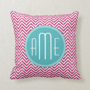 Coussin Monogramme personnalisé avec paillettes roses et m