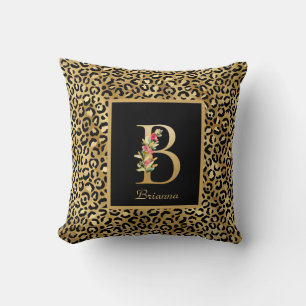 Coussin Monogramme personnalisé B moderne léopard