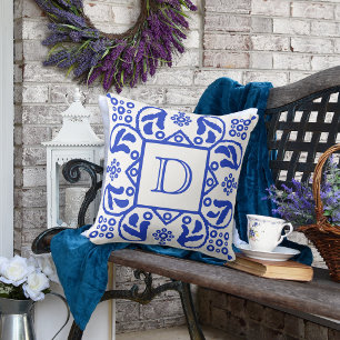 Coussin Monogramme personnalisé bleu blanc