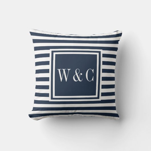 Coussin Monogramme personnalisé bleu marine et blanc (Recto)