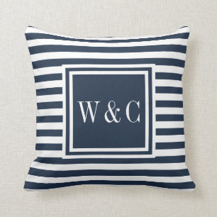 Coussin Monogramme personnalisé bleu marine et blanc