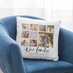 Coussin Monogramme personnalisé Collage photo de notre fam