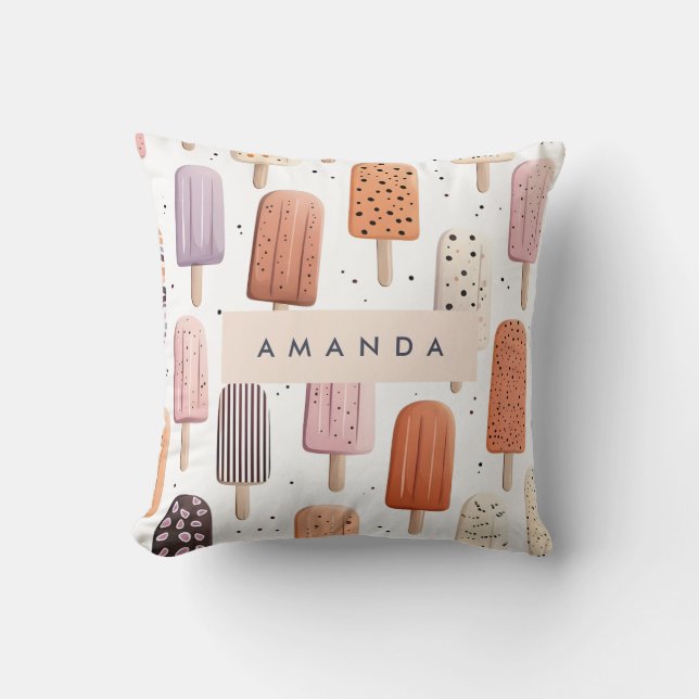 Coussin Monogramme Personnalisé Cute Popsicle Motif (Recto)