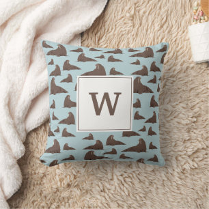 Coussin Monogramme personnalisé Cute Walrus Motif