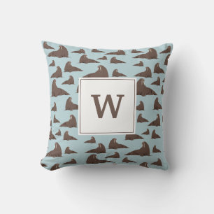 Coussin Monogramme personnalisé Cute Walrus Motif