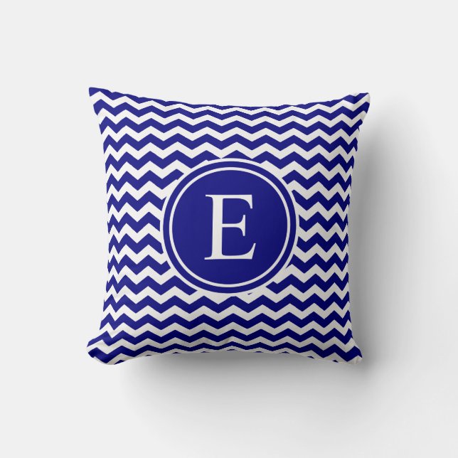Coussin Monogramme personnalisé de Chevron de bleu marine (Recto)