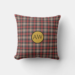 Coussin Monogramme personnalisé de Tartan noir et crème