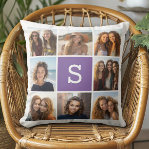 Coussin Monogramme personnalisé Eggplant et collage photo