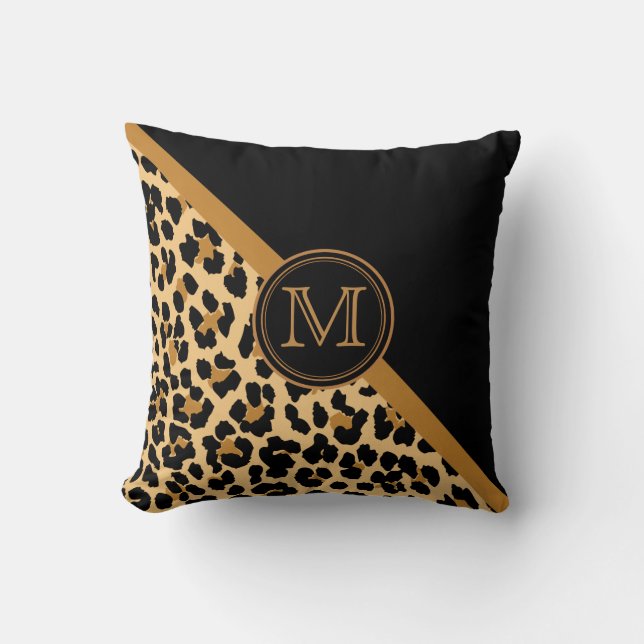 Coussin Monogramme personnalisé Empreinte de léopard éléga (Recto)