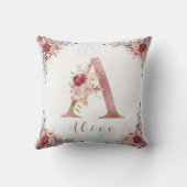 Coussin Monogramme personnalisé en or rose avec initiale A (Verso)