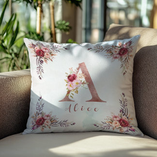Coussin Monogramme personnalisé en or rose avec initiale A