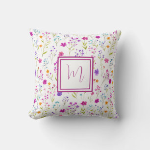 Coussin Monogramme personnalisé – Floral Moderne Élégant