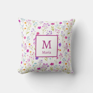 Coussin Monogramme Personnalisé - Floral Moderne Élégant