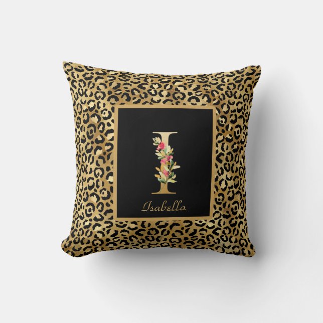 Coussin Monogramme personnalisé I Léopard Moderne (Recto)