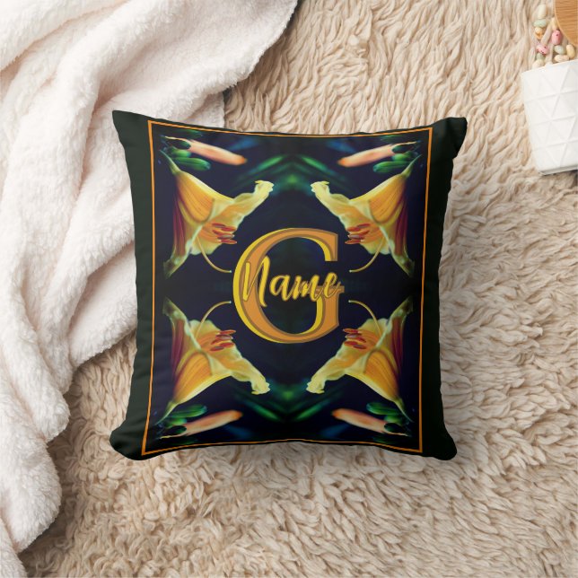 Coussin Monogramme personnalisé initial Nom Fleurs de Lys (Couverture)