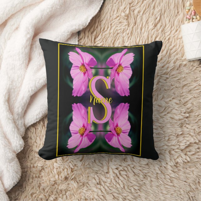 Coussin Monogramme personnalisé initial nom Rose Cosmos (Couverture)