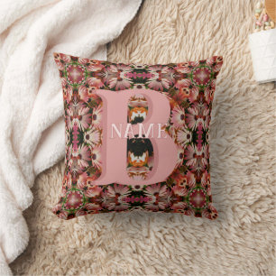 Coussin Monogramme personnalisé initial prénom Art floral