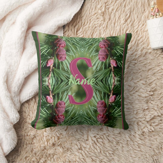Coussin Monogramme personnalisé initial prénom cônes de pi (Couverture)