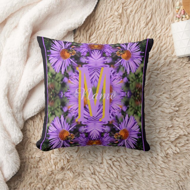 Coussin Monogramme personnalisé initiale nom abeille à mie (Couverture)