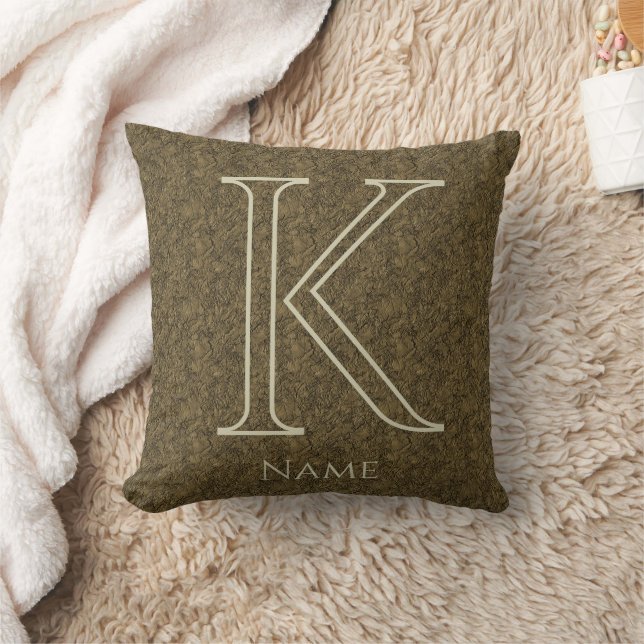 Coussin Monogramme personnalisé Initiale Nom Feuille Flora (Couverture)