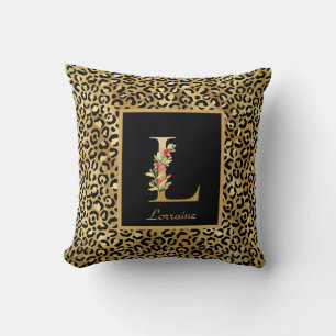 Coussin Monogramme personnalisé L Léopard Moderne