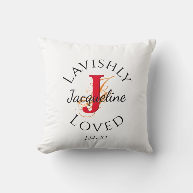 Coussin Monogramme personnalisé LAVISHLY LOVED Red J (Recto)