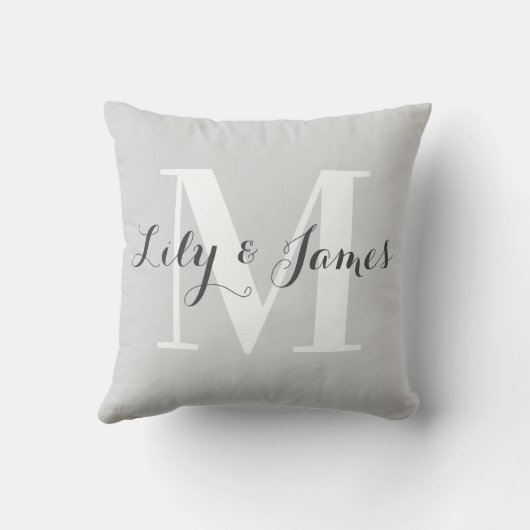 Coussin Monogramme personnalisé Mariage gris-blanc (Verso)