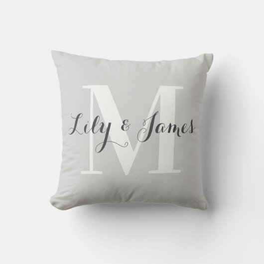 Coussin Monogramme personnalisé Mariage gris-blanc (Recto)