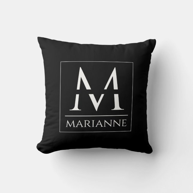 Coussin Monogramme personnalisé minimaliste moderne noir e (Recto)