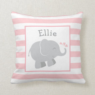 Coussin Monogramme personnalisé moderne Blush et Grey Elep