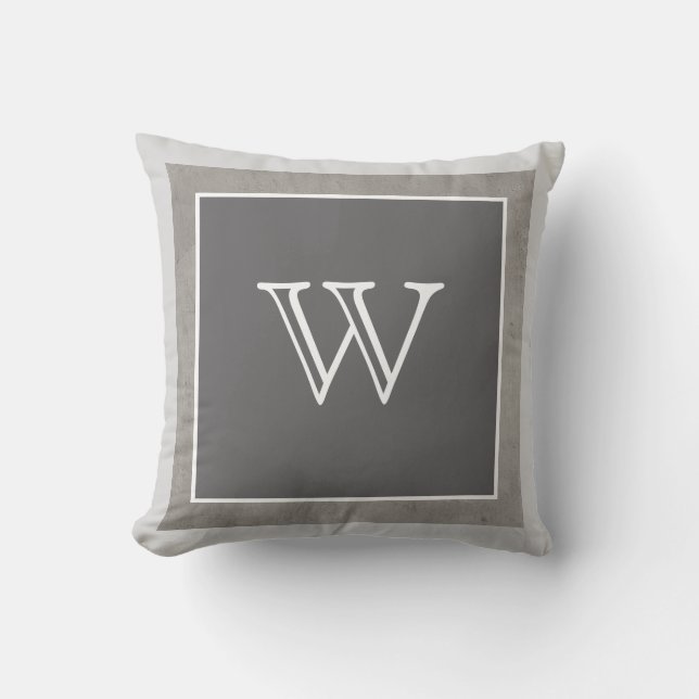 coussin monogramme personnalisé moderne gris et bl (Recto)