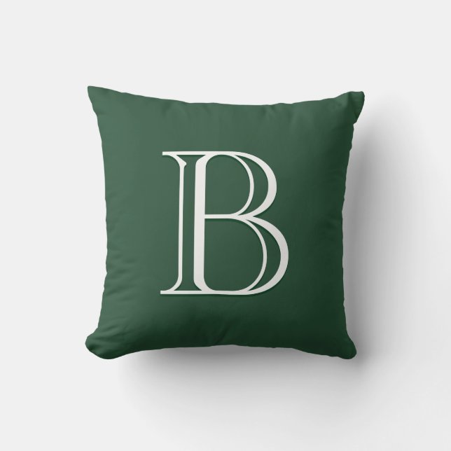 Coussin Monogramme personnalisé moderne initial vert et bl (Recto)