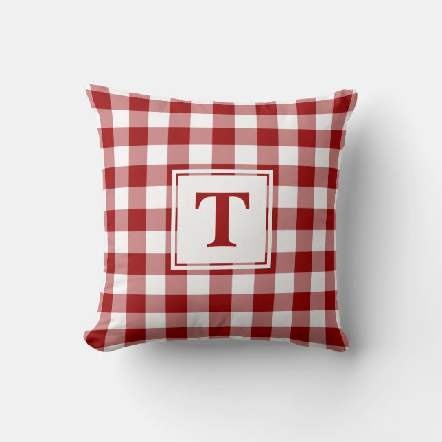 Coussin Monogramme personnalisé Motif blanc rouge Buffalo  (Recto)