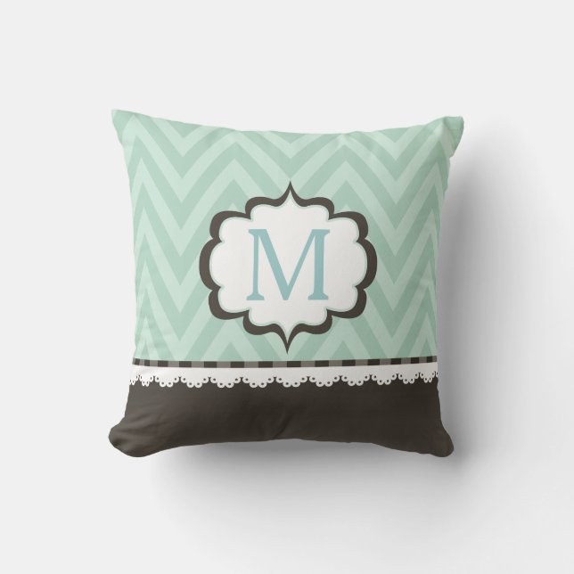 Coussin Monogramme personnalisé Motif Brown de menthe vert (Recto)