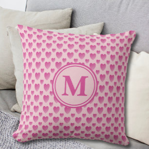Coussin Monogramme personnalisé Motif Coeurs roses