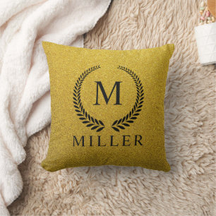 Coussin Monogramme personnalisé noir et or pailleté or per