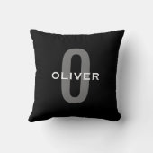 Coussin Monogramme Personnalisé Noir Gris Blanc Nom (Verso)