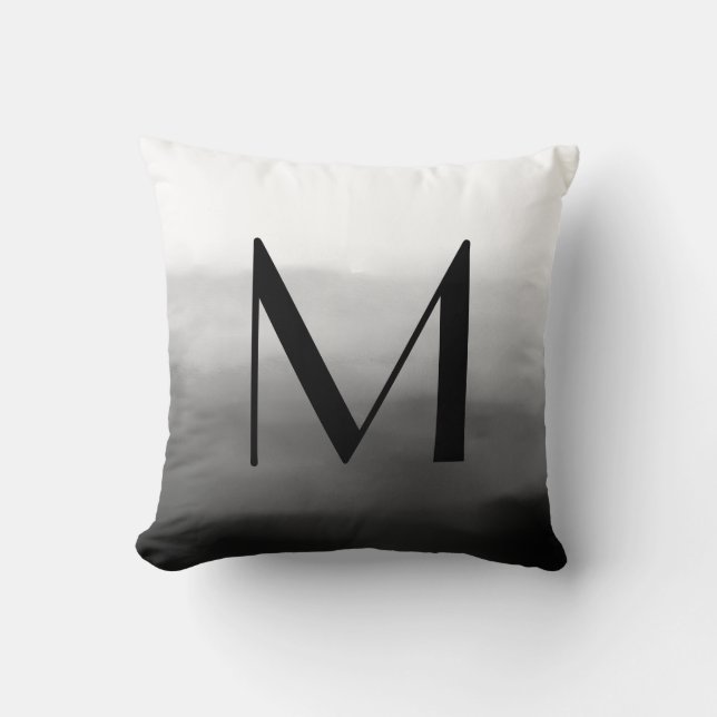 Coussin Monogramme personnalisé noir gris blanc Ombre (Recto)