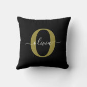Coussin Monogramme personnalisé Nom du script Black White (Verso)