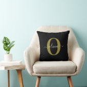 Coussin Monogramme personnalisé Nom du script Black White (Chaise)