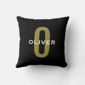 Coussin Monogramme Personnalisé Nom Noir Or Blanc (Verso)