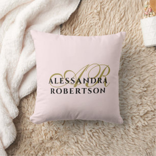 Coussin Monogramme personnalisé pastel rose or noir minima