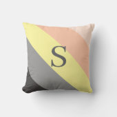Coussin Monogramme personnalisé rayé gris et pêche (Recto)