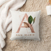 Coussin Monogramme personnalisé Rose or Floral initial (Couverture)